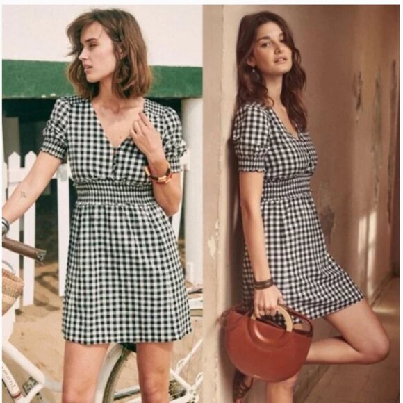 Sezane Dresses & Skirts - Sezane Sixtine Gingham Mini Dress Black White Plaid